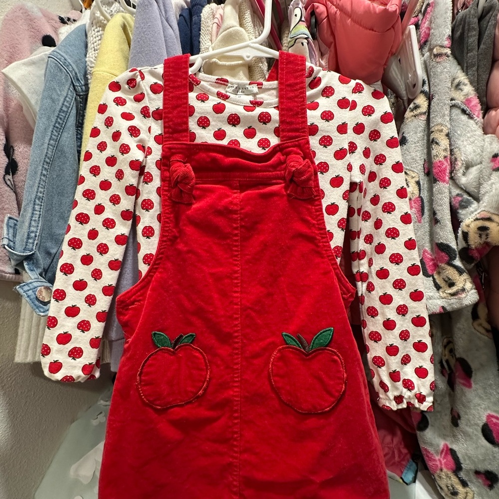 Max Studio Red Kids Overalls with Apple Design